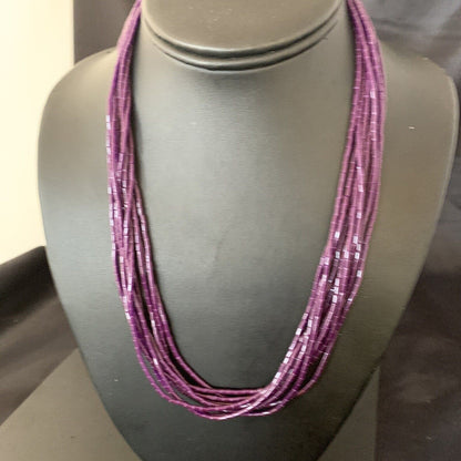 Navajo Purple Sugilite Heishi Necklace | 10 Strand Sterling Tube | 20" | 2235