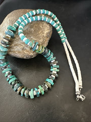 Navajo Blue Turquoise Shell Heishi Bead 25"Necklace | Sterling Silver | Authentic Native American Handmade | 17853