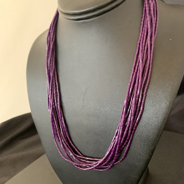 Purple Stone 10 Strand Stabilized Tube Heishi Necklace 24" | Sterling Silver | Authentic Native American Handmade | 13420