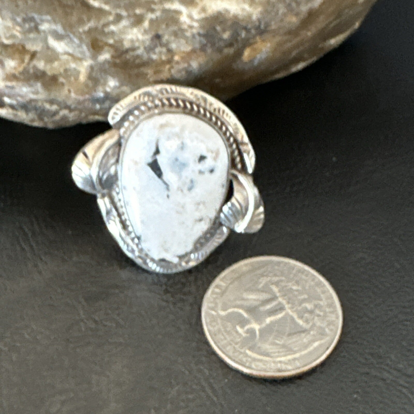 Mens Womens White Buffalo Turquoise Navajo Sterling Silver Ring Size 10 18104