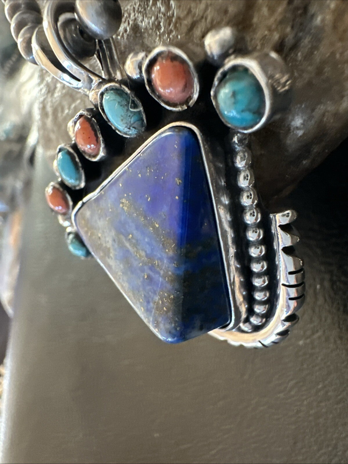 Blue Lapis Cluster Pendant Navajo Sterling Silver Beads Necklace 20" 18753
