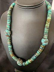 Men Chunky Spiderweb Turquoise Heishi Navajo Necklace 21" | Sterling Silver | Authentic Native American Handmade | 124504