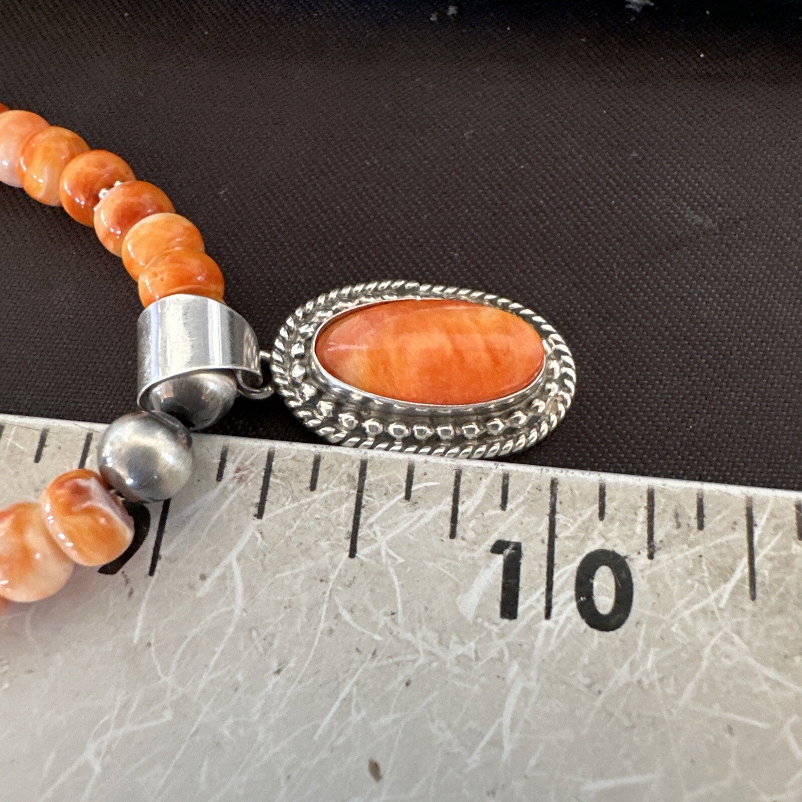 Orange Spiny Oyster Navajo Pearls Sterling Silver  Necklace Pendant 18679