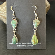 Green Royston Turquoise Navajo Dangle Earrings | Sterling Silver | Authentic Native American Handmade | 19414