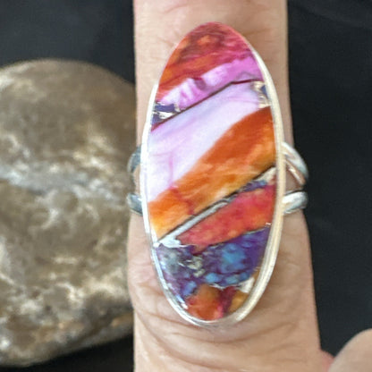 Blue Turquoise Spiny Oyster Southwestern Sterling Silver Ring Size 6 18474