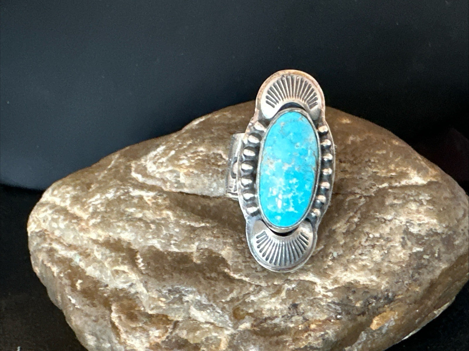 WoMens Blue Kingman Turquoise Navajo Sterling Silver Adjustable Ring Sz 8 19421