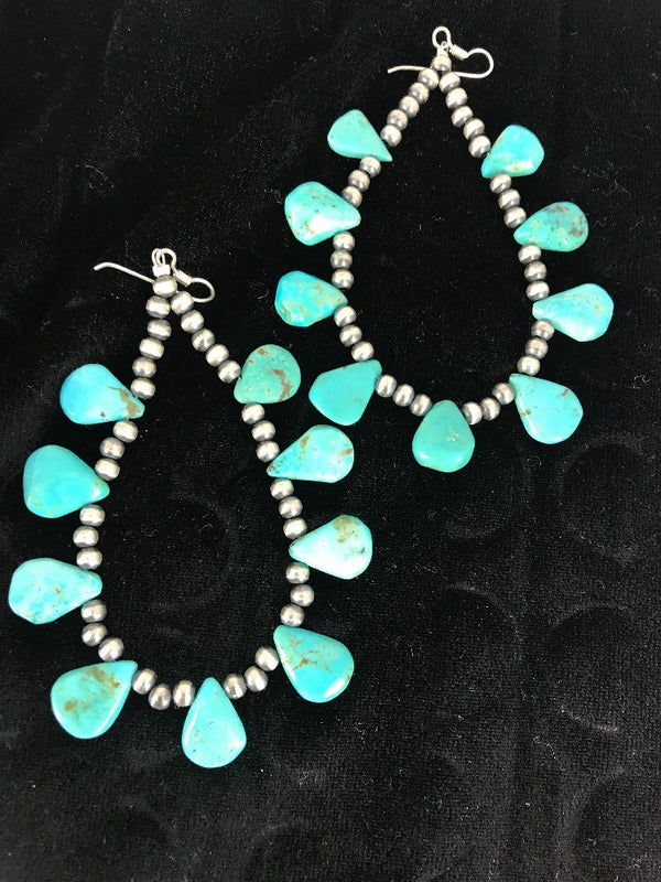 Blue Cluster Turquoise Earrings 3.5" | Sterling Silver | Authentic Native American Handmade