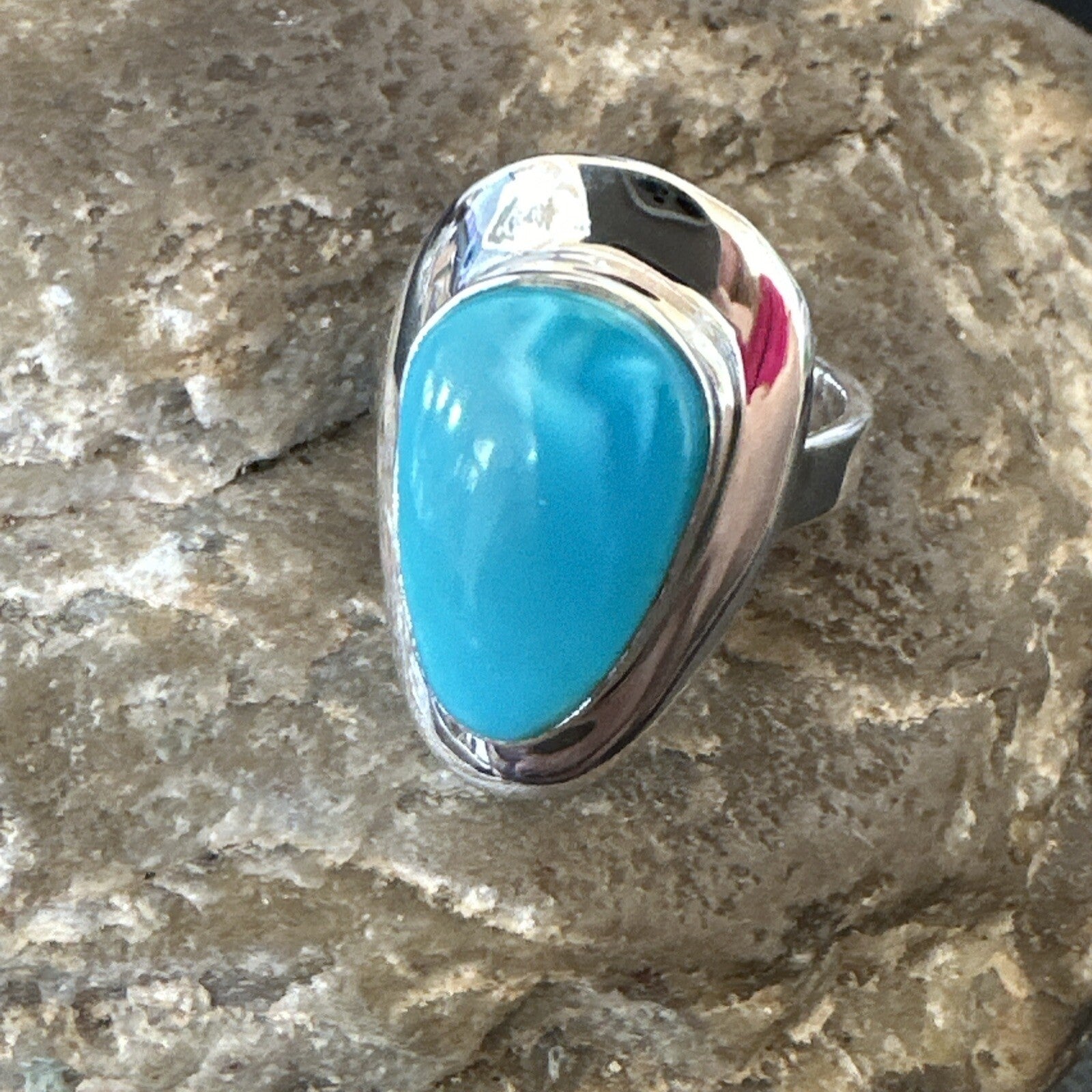 Southwestern Sterling Silver Blue Kingman Turquoise Ring Size 8 18519
