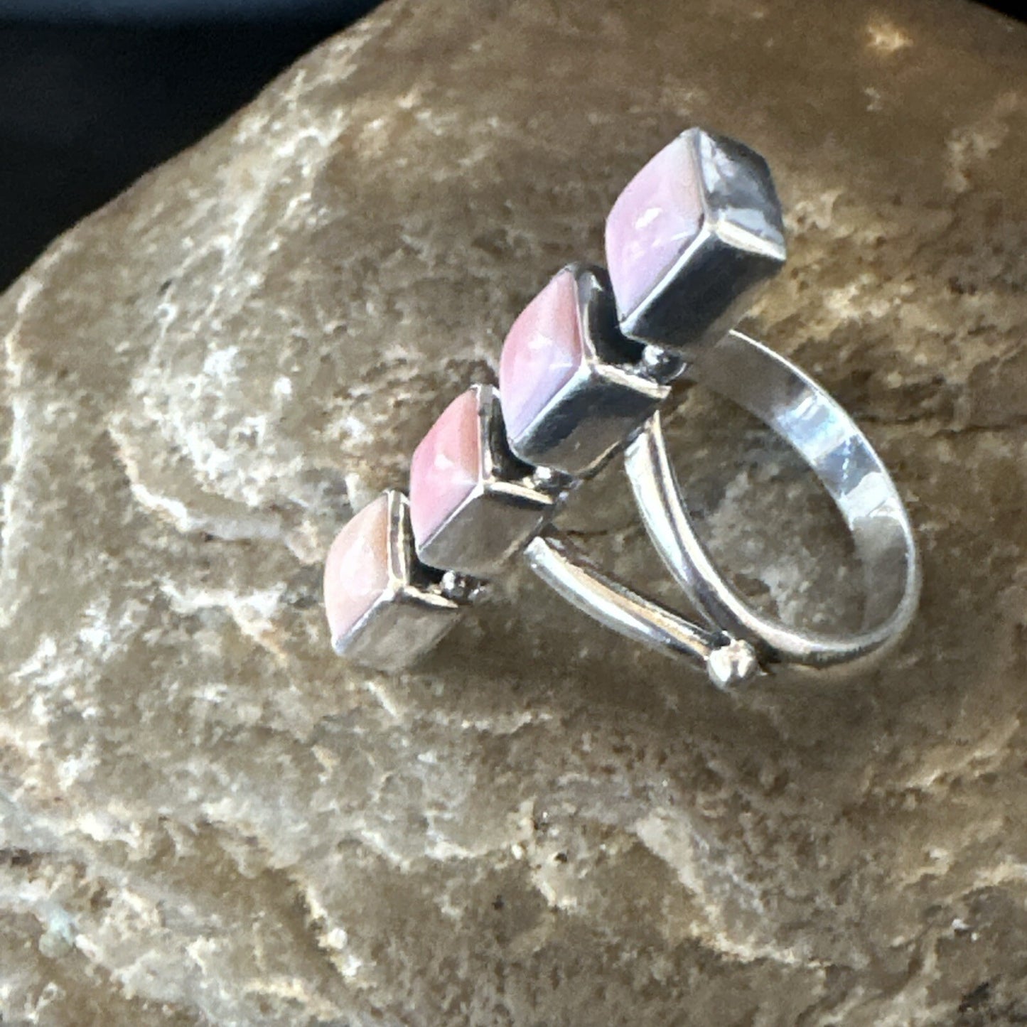 Gorgeous Square Pink Conch Cluster Ring Handmade Navajo Sz 8.5 18781