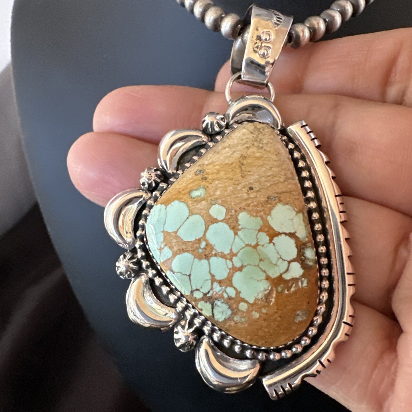 WoMens Royston Turquoise Pendant Navajo Pearls Sterling Silver Necklace 18749
