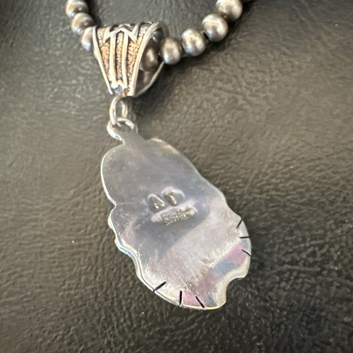 Purple Stone Pendant Navajo Pearls Sterling Silver Necklace 20” 18403