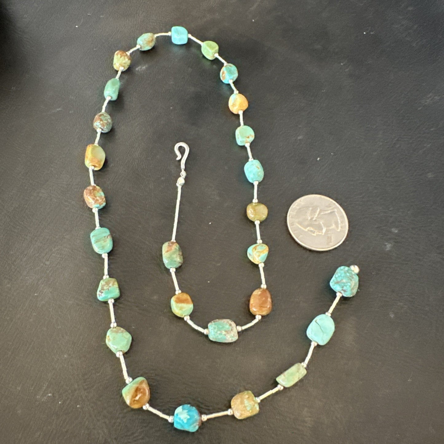 Green Turquoise Liquid Heishi Sterling Silver Nugget  20" Necklace 19046