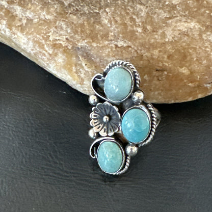 Yazzie Ring Green Turquoise Navajo Sterling Silver Cluster Size 8 19222