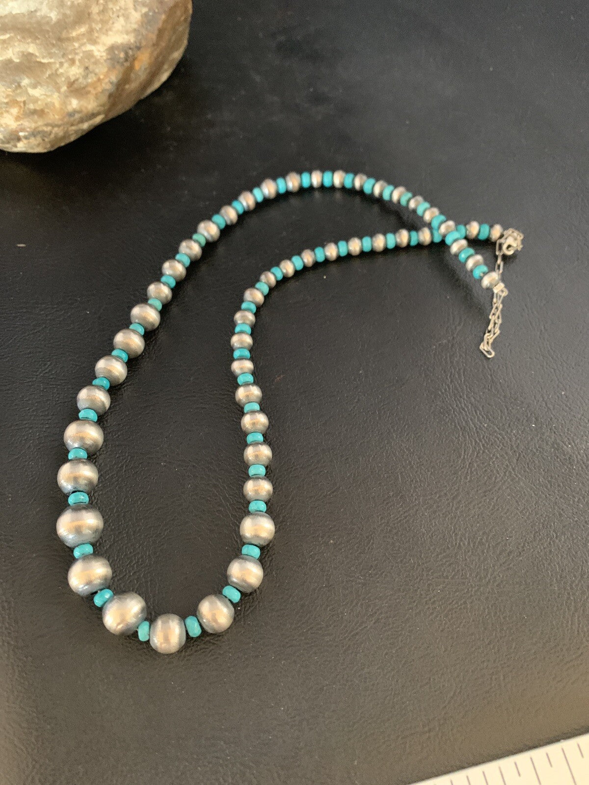 Navajo Pearls Graduated Sterling Blue Turquoise Bead Necklace 16" 96116