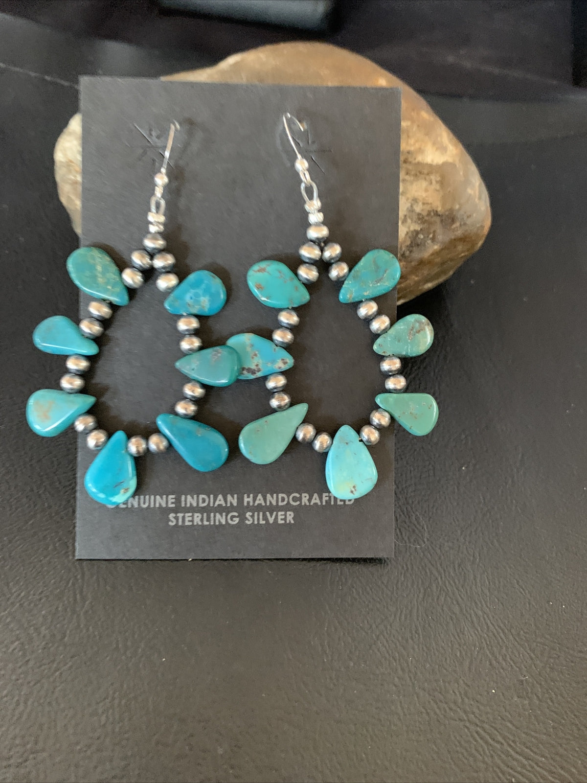 Blue Turquoise Bead Sterling Silver Beads Cluster Earrings 2" 13372N