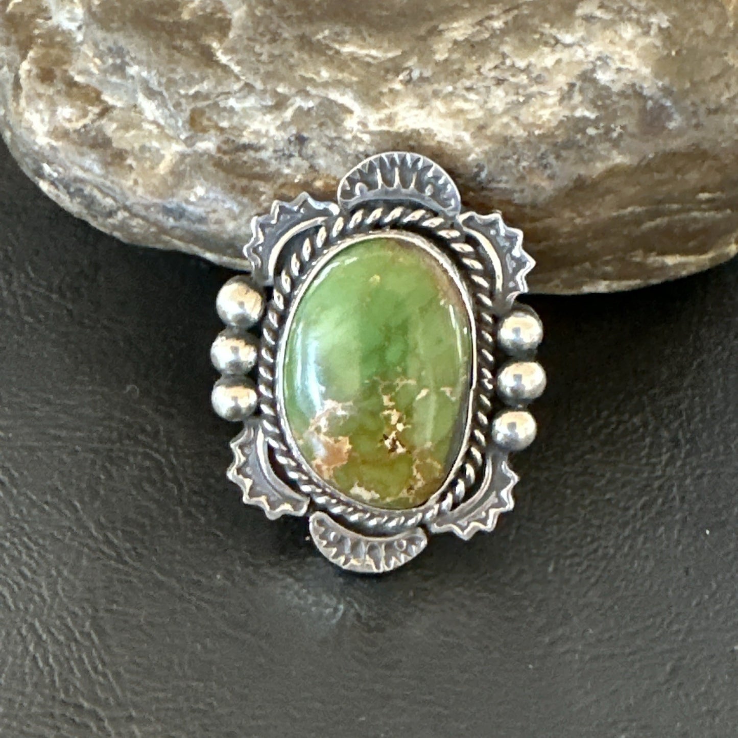 H Joe Womens Navajo Sterling Silver Green Turquoise Ring Size 6.5 19358