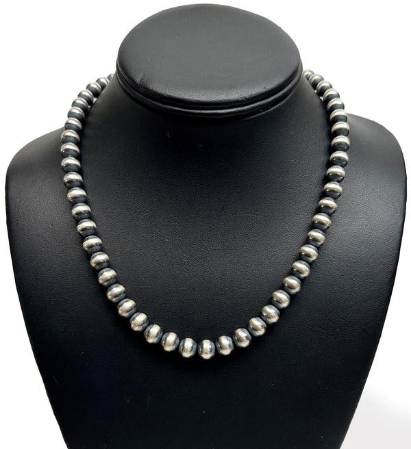 8mm Navajo Pearls 15"Hook Eye Cone Necklace | Sterling Silver | Authentic Native American Handmade