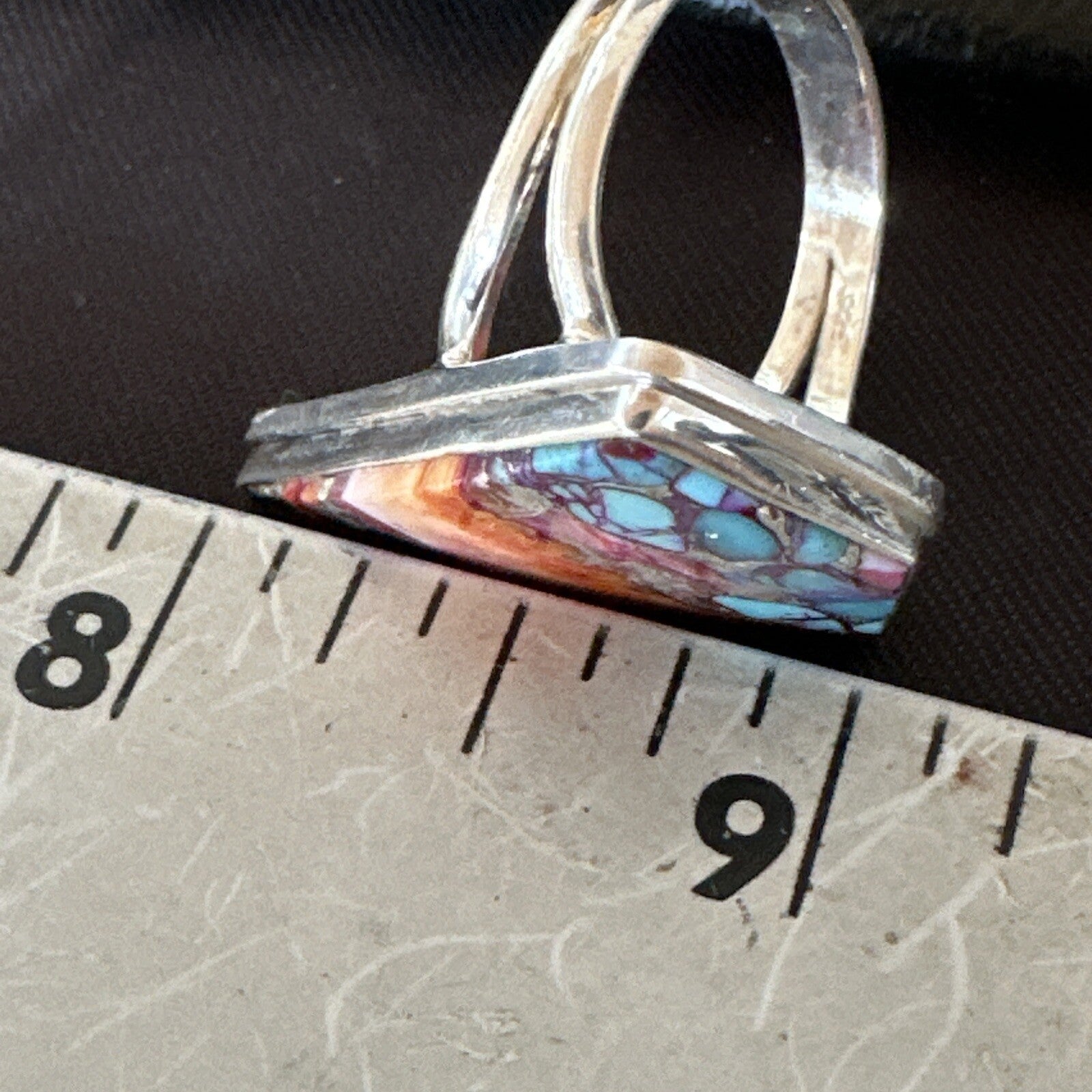 Blue Turquoise Spiny Oyster Southwestern Sterling Silver Ring Size 9 18463