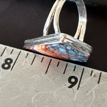 Blue Turquoise Spiny Oyster Southwestern Sterling Silver Ring Size 9 18463