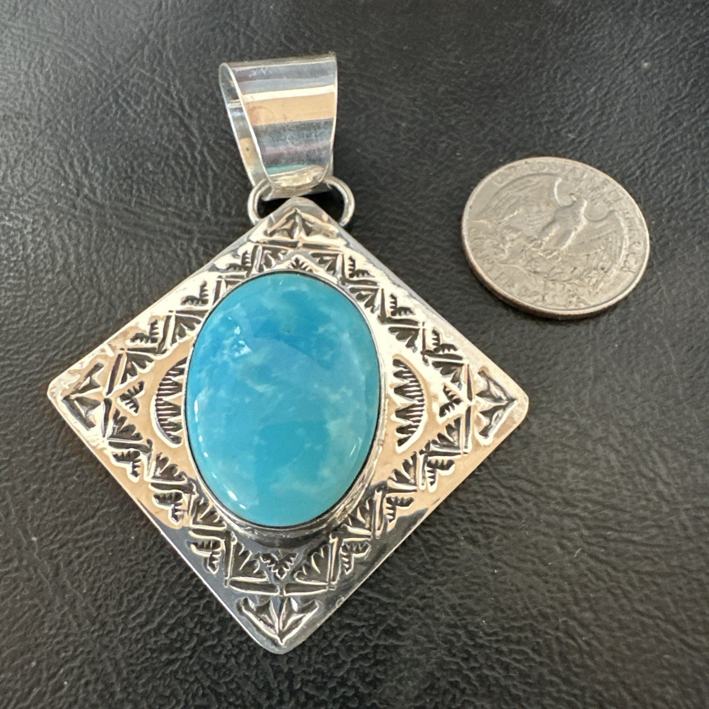 Men Women Blue Kingman Turquoise Pendant Navajo Sterling H Joe 19518