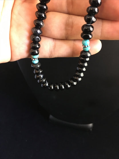 Black Onyx & Turquoise Navajo Sterling Silver Necklace 18" 10022