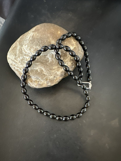 Mens Women Melon Beads Black Onyx Navajo Sterling Silver Necklace 18” 17921