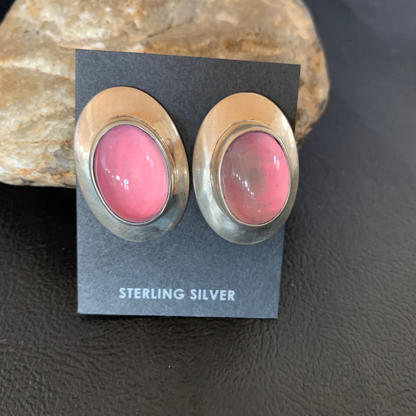 Navajo Pink Quartz Sterling Silver Post Stud Earrings 1" 13029