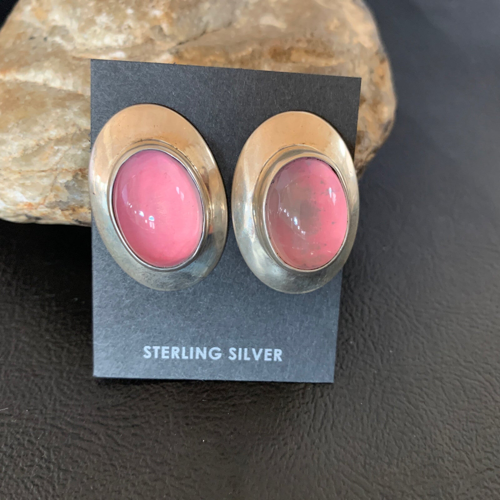 Navajo Pink Quartz Sterling Silver Post Stud Earrings 1" 13029