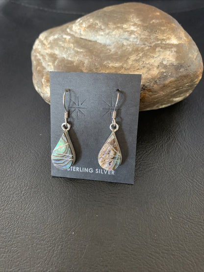 Native Pava Shell Minimalist Navajo Sterling Silver Inlay Earrings 1" 13073