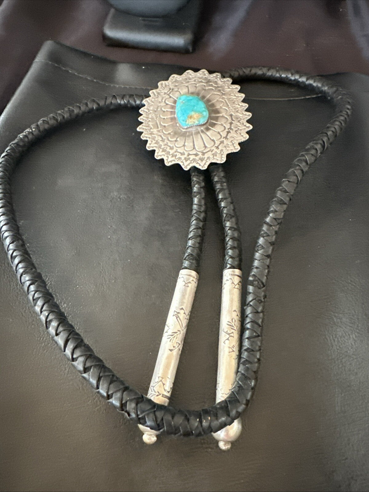 XXL Mens Blue Kingman Turquoise Navajo Sterling Silver Bolo Tie 4" 18689