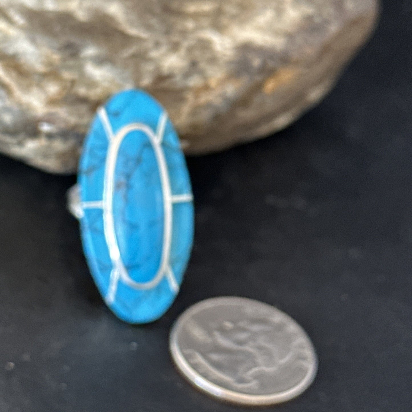 Native American Indian Navajo Blue Turquoise Inlay Band Ring Sz 6 18761