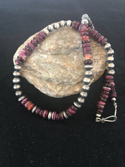 Spiny Oyster Navajo Pearls 21"Necklace | Sterling Silver | Authentic Native American Handmade | 92907