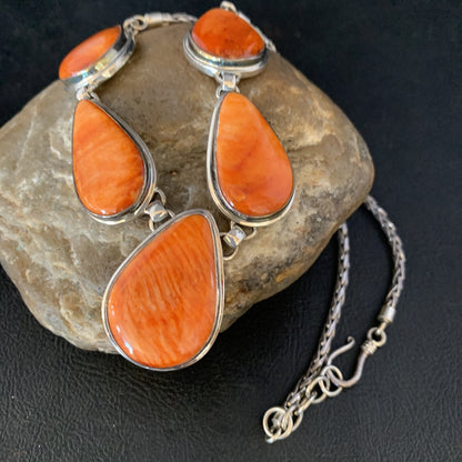 Orange Spiny Oyster Pendant Navajo Sterling Silver Lariat Necklace 20" 13889