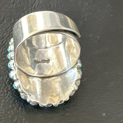 Blue Turquoise Navajo Sterling Silver Cluster Ring Adjustable Size 7 15706