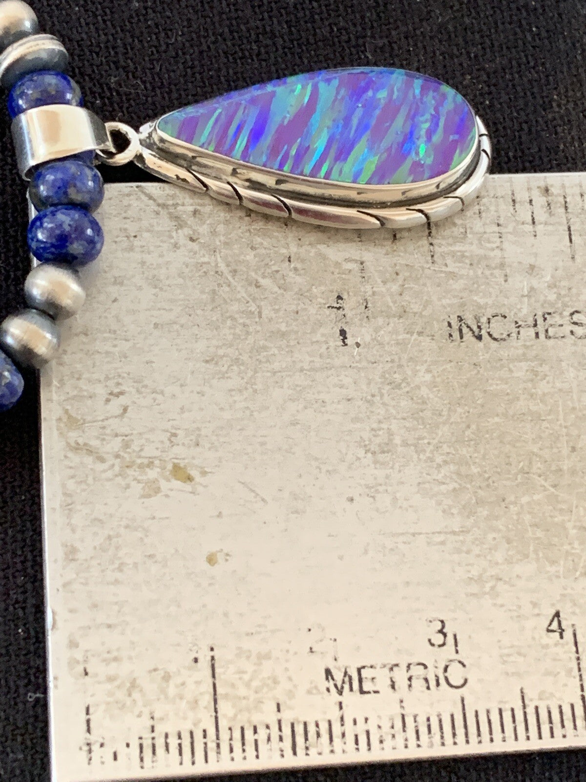 Native Navajo Sterling Silver Purple Opal Lapis Necklace Pendant 00591