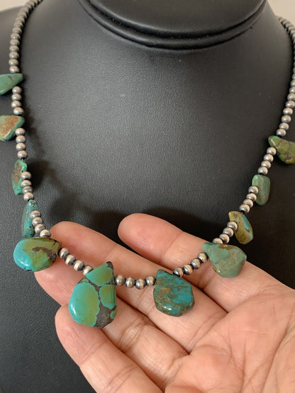 Green Royston Turquoise Navajo Pearls Sterling Silver 20" Necklace 00484