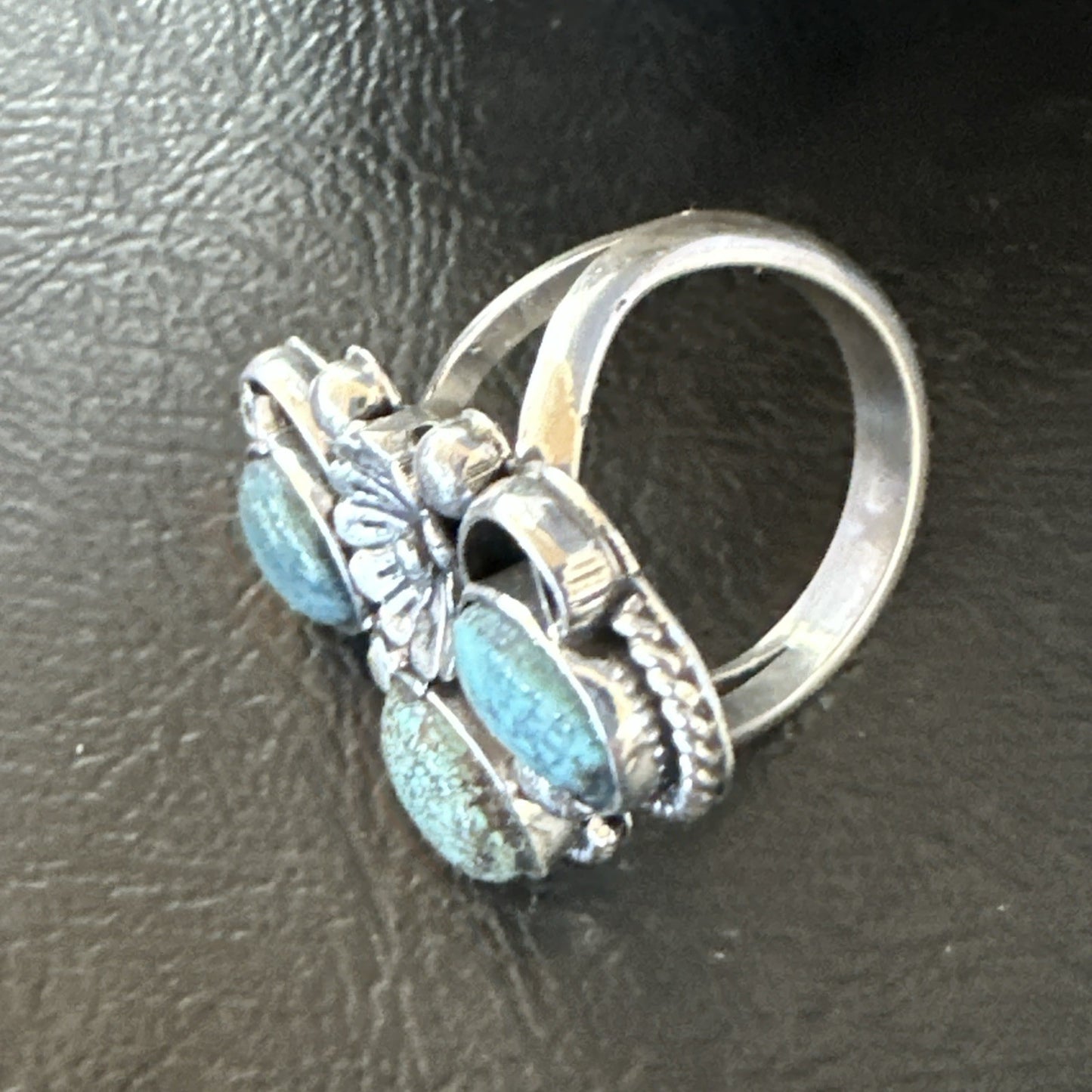 Yazzie Ring Blue Turquoise Navajo Sterling Silver Cluster Size 8 19239