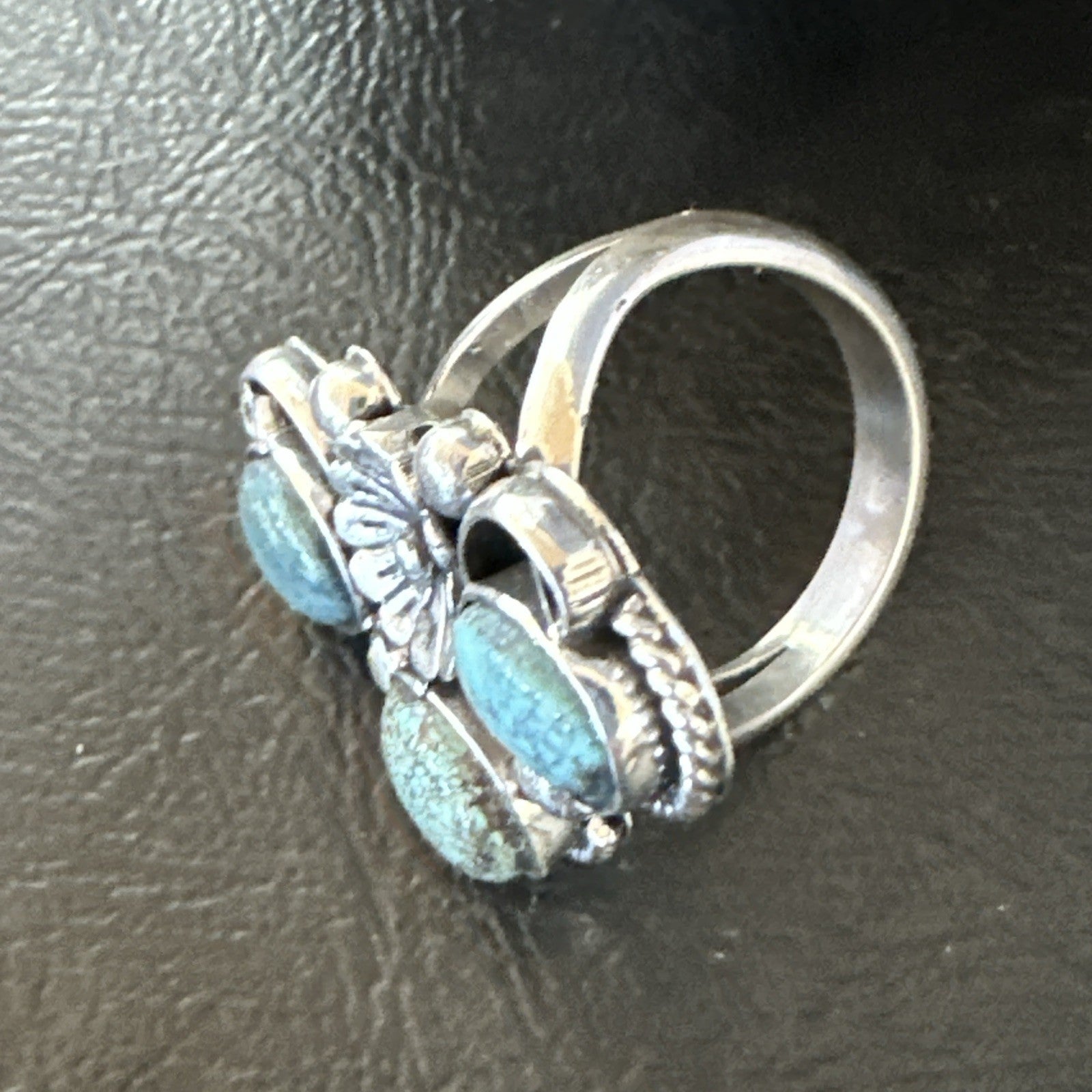 Yazzie Ring Blue Turquoise Navajo Sterling Silver Cluster Size 8 19239