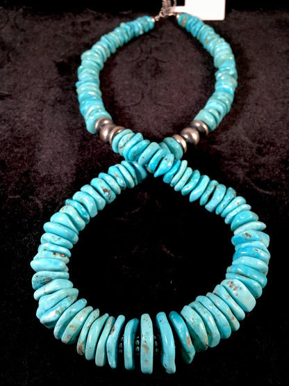 Native American Navajo Blue Turquoise Sterling Silver Necklace 21" 10078