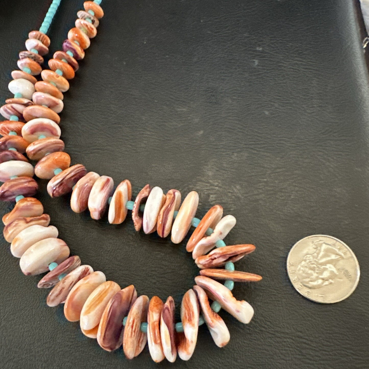 Spiny Oyster Turquoise Heishi Navajo Sterling Silver Necklace 20” 17757