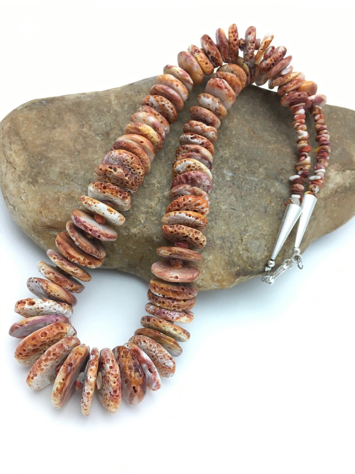Orange Spiny Oyster Navajo Indian Sterling Silver Necklace 02909