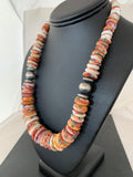 Red Spiny Oyster Navajo Pearls Necklace 20" | Sterling Silver | Authentic Native American Handmade | 03243