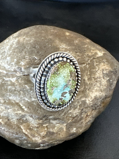 Navajo Sterling Silver Green Royston Turquoise Ring Size 9 19619