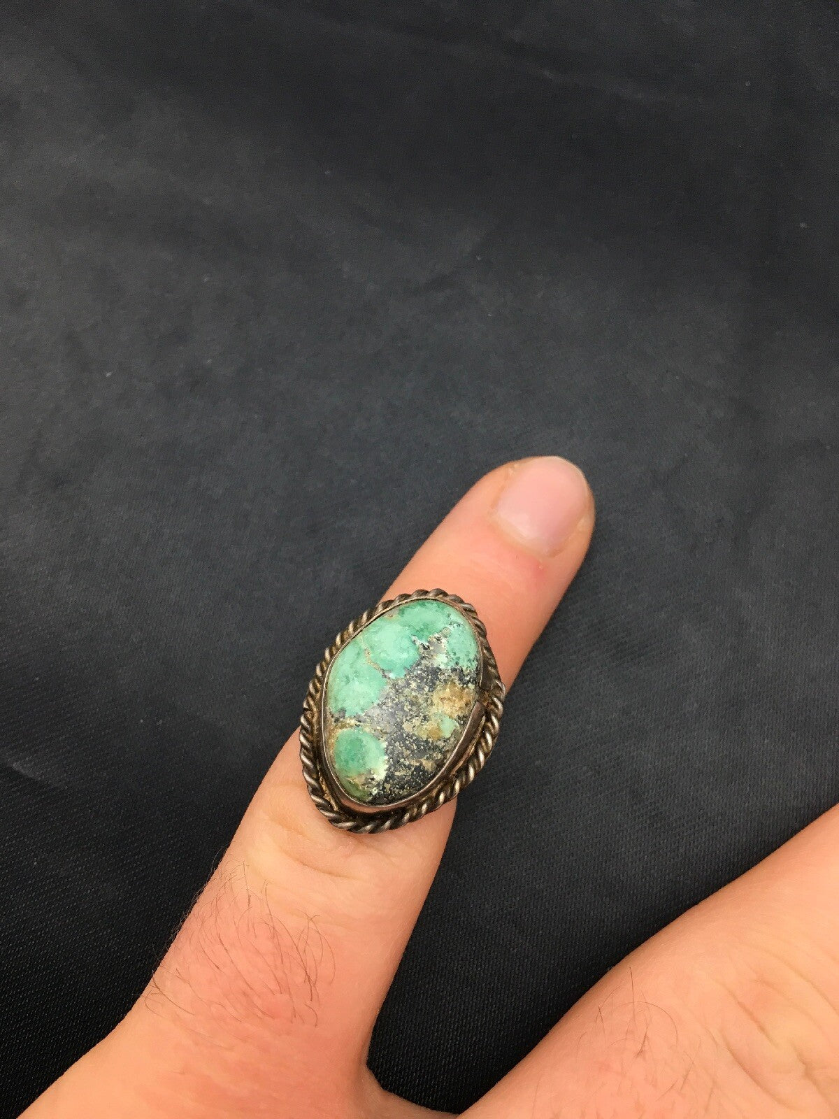 Native Blue Turquoise Navajo Sterling Silver Old Pawn Ring Sz 4.25 4408