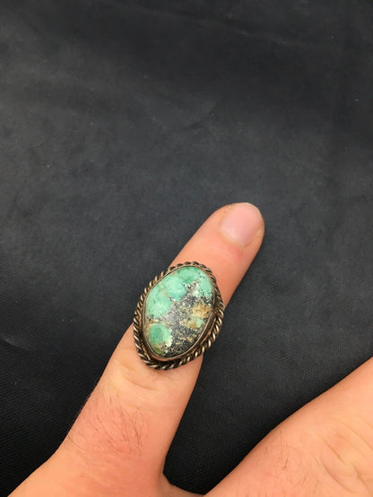 Native Blue Turquoise Navajo Sterling Silver Old Pawn Ring Sz 4.25 4408
