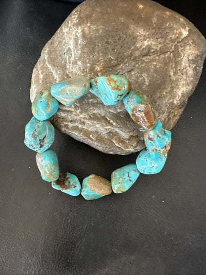 Mens Womens Blue Turquoise Stretch Stone Friendship Bracelet 7" 18866