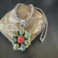 Navajo Cluster Red Turquoise Pendant Necklace | Sterling Silver | Authentic Native American Handmade | 17713