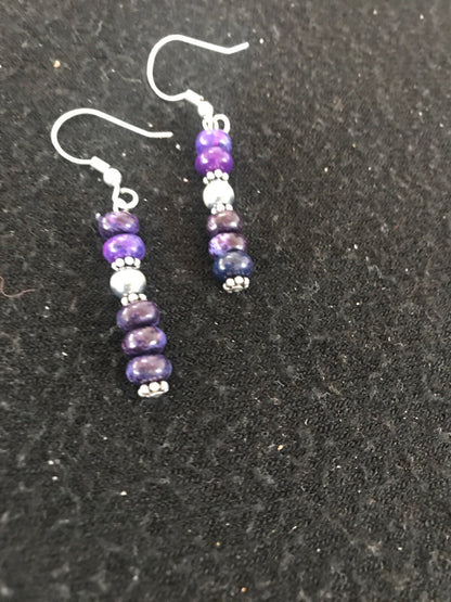 Navajo Purple Stone Sterling Silver Dangle Bead Earrings 1" 10059
