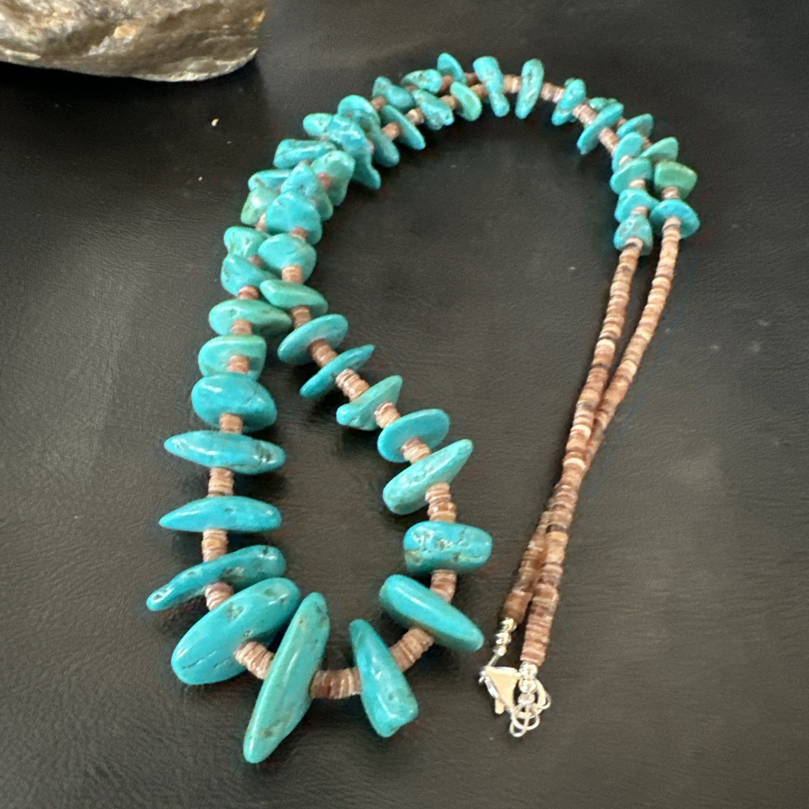 Santo Domingo Kingman Turquoise Heishi Sterling Silver Bead 32” Necklace 19554