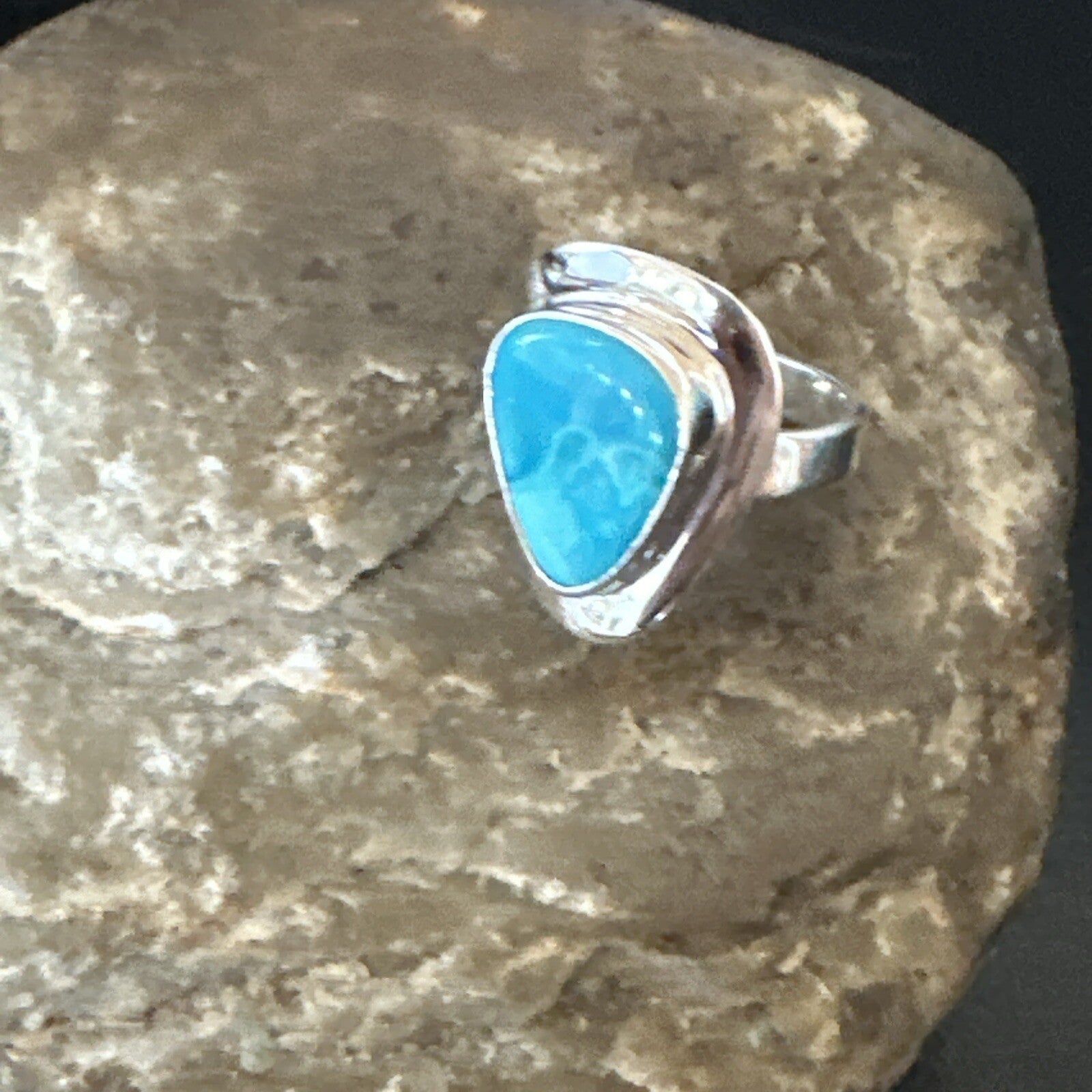 Southwestern Sterling Silver Blue Kingman Turquoise Ring Size 7 18507